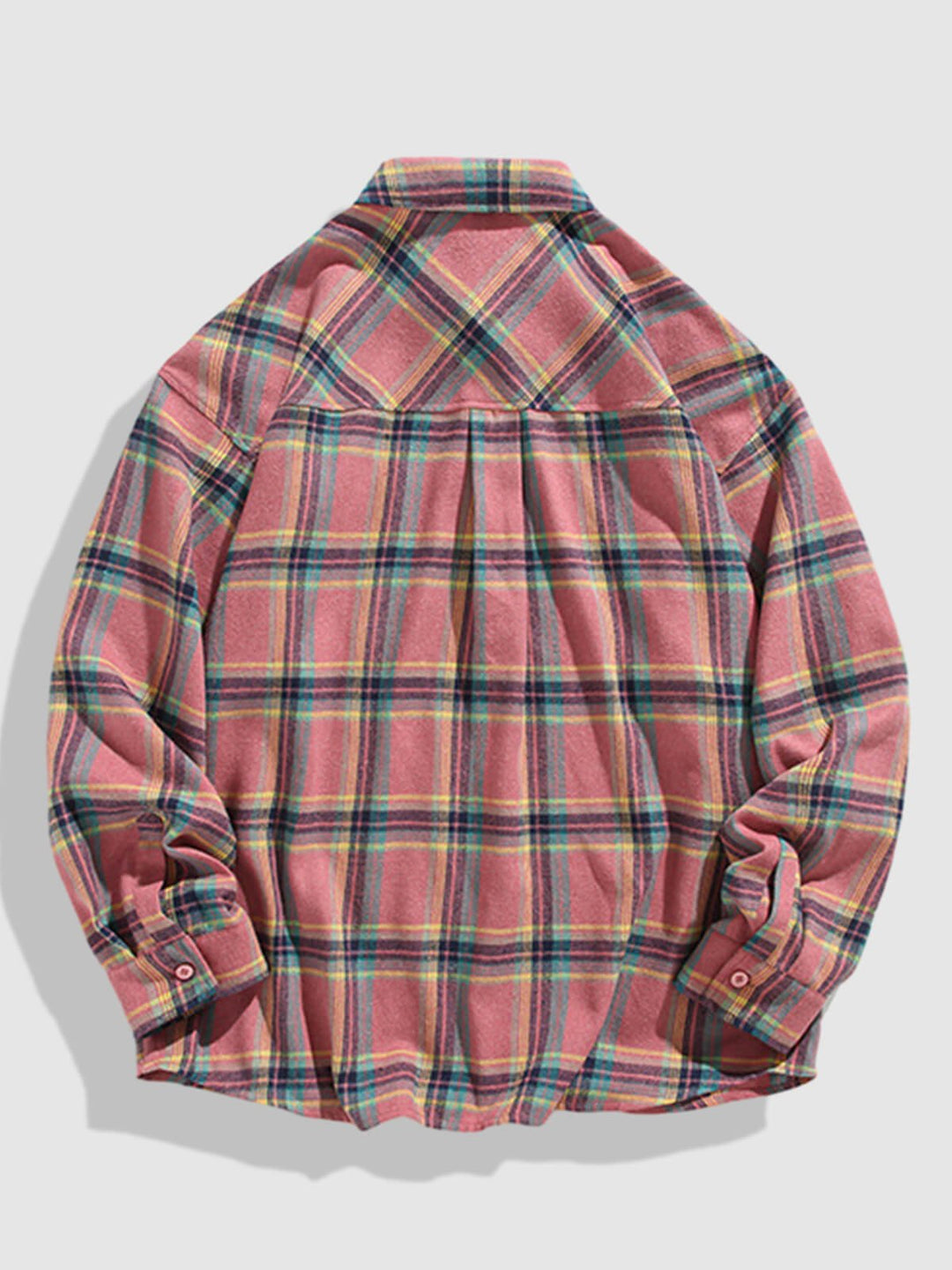 Camisa de manga larga casual de cuadros con bolsillo y botones para hombre