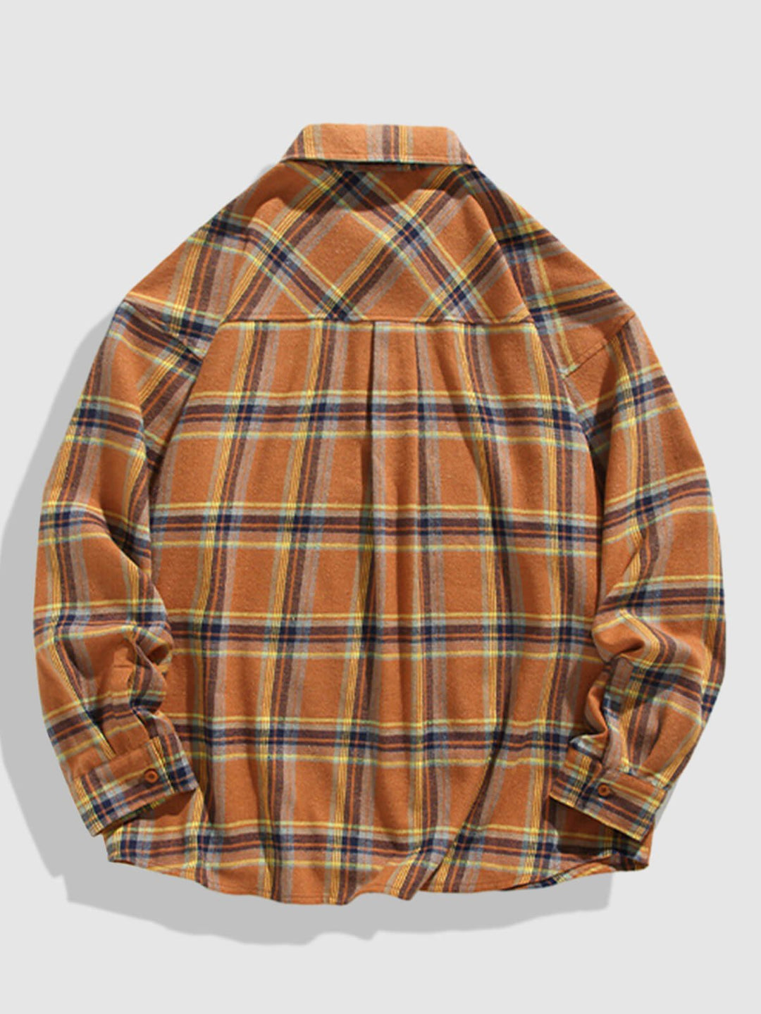 Camisa de manga larga casual de cuadros con bolsillo y botones para hombre