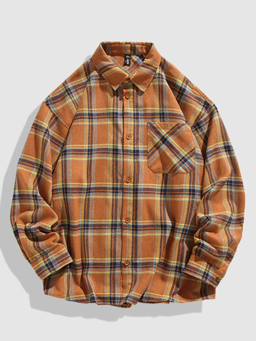 Camisa de manga larga casual de cuadros con bolsillo y botones para hombre