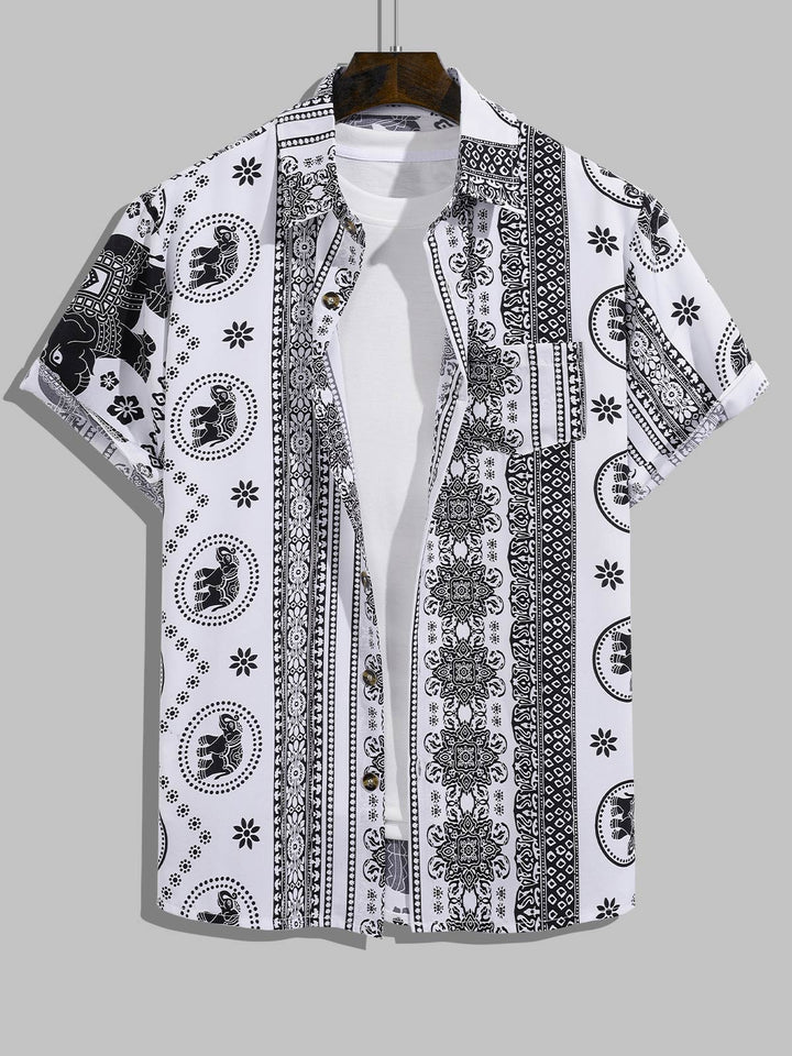 Camisa de Manga Corta Casual Retro con Estampado Floral y Tela Cómoda para Hombre
