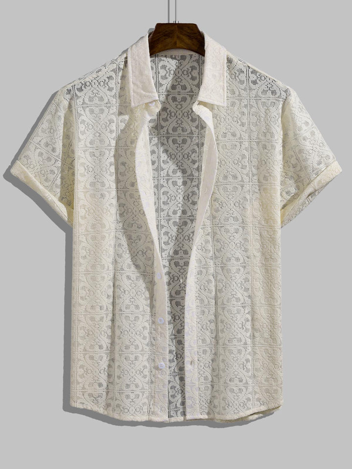 Camisa de manga corta sexy con botones huecos y solapa para hombre