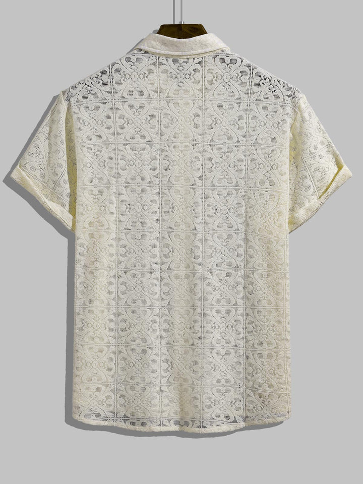 Camisa de manga corta sexy con botones huecos y solapa para hombre