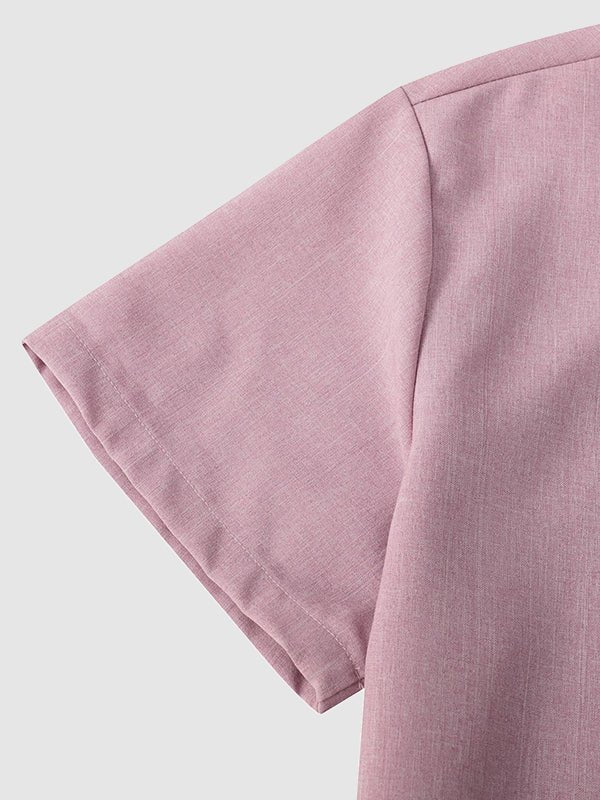 Camisa casual de manga corta para hombre de color sólido de algodón y lino