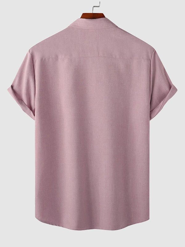Camisa casual de manga corta para hombre de color sólido de algodón y lino