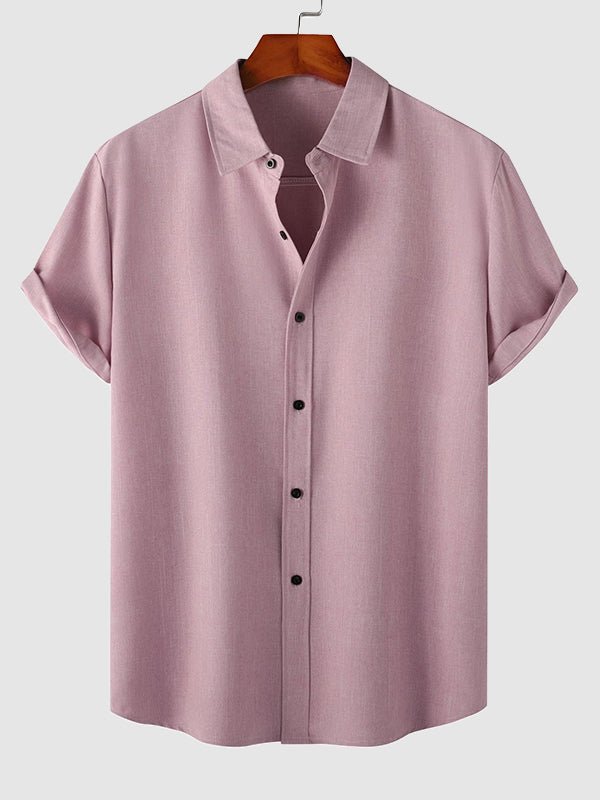 Camisa casual de manga corta para hombre de color sólido de algodón y lino
