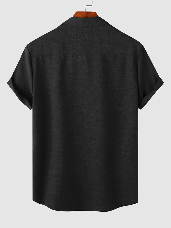 Camisa casual de manga corta para hombre de color sólido de algodón y lino