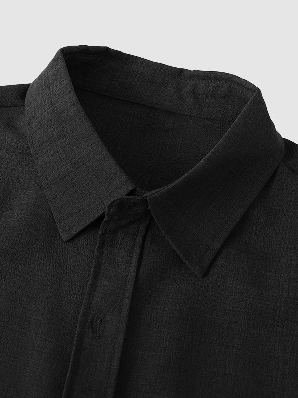 Camisa casual de manga corta para hombre de color sólido de algodón y lino