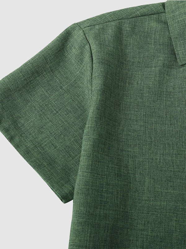 Camisa casual de manga corta para hombre de color sólido de algodón y lino