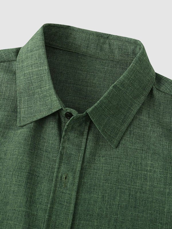 Camisa casual de manga corta para hombre de color sólido de algodón y lino