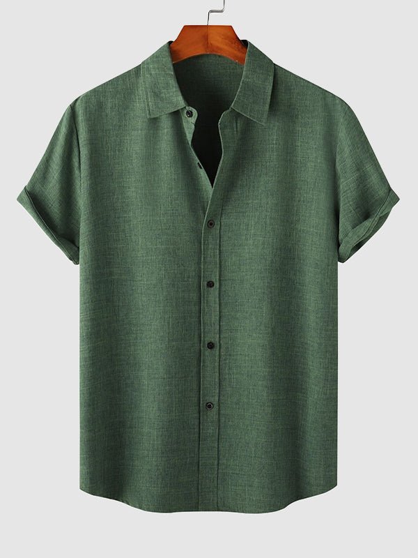 Camisa casual de manga corta para hombre de color sólido de algodón y lino