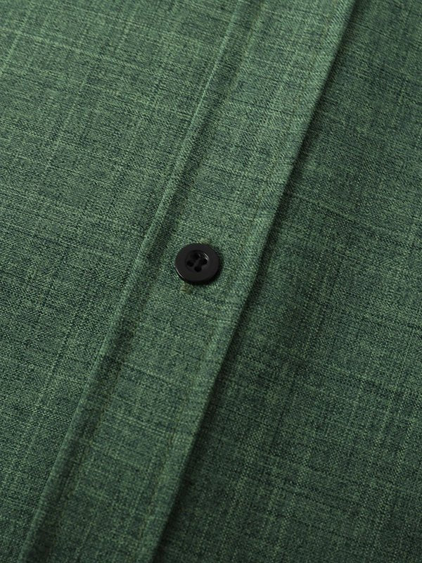 Camisa casual de manga corta para hombre de color sólido de algodón y lino