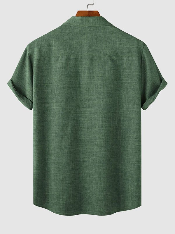 Camisa casual de manga corta para hombre de color sólido de algodón y lino