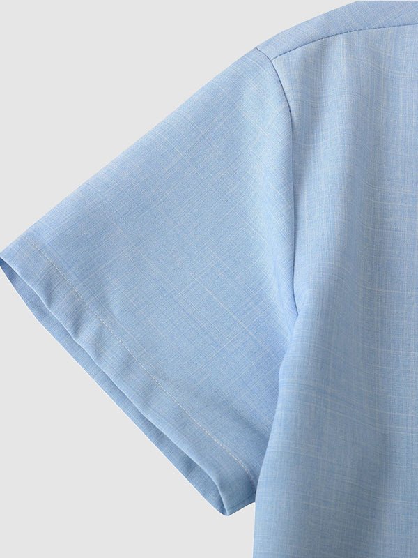 Camisa casual de manga corta para hombre de color sólido de algodón y lino