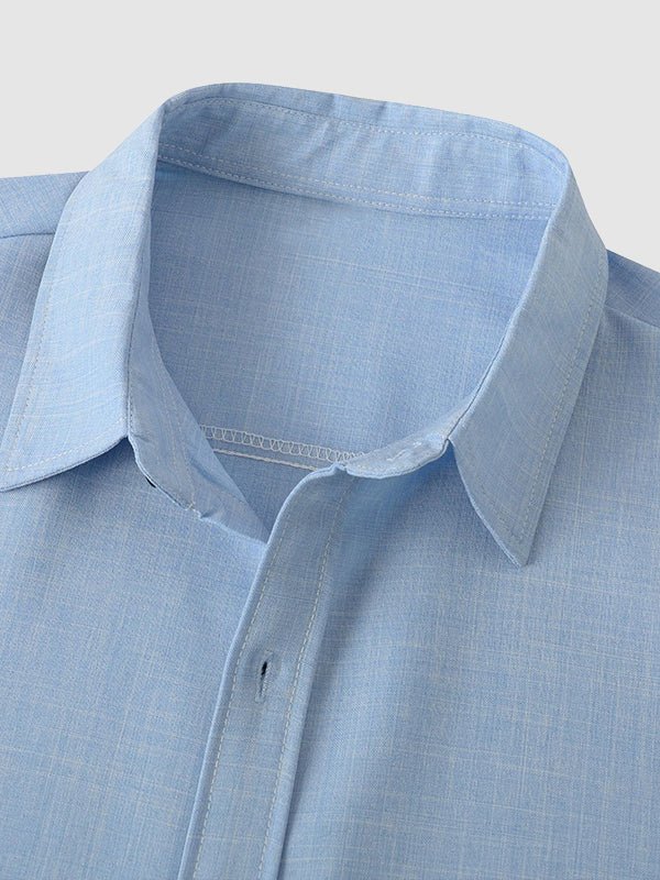 Camisa casual de manga corta para hombre de color sólido de algodón y lino