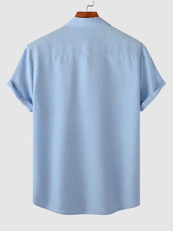 Camisa casual de manga corta para hombre de color sólido de algodón y lino