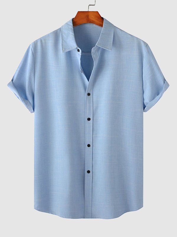 Camisa casual de manga corta para hombre de color sólido de algodón y lino