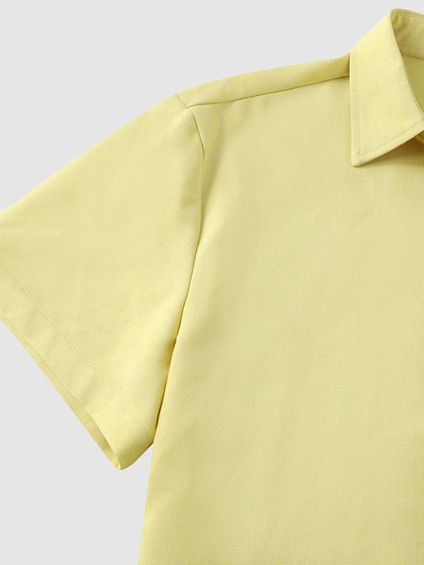 Camisa casual de manga corta para hombre de color sólido de algodón y lino