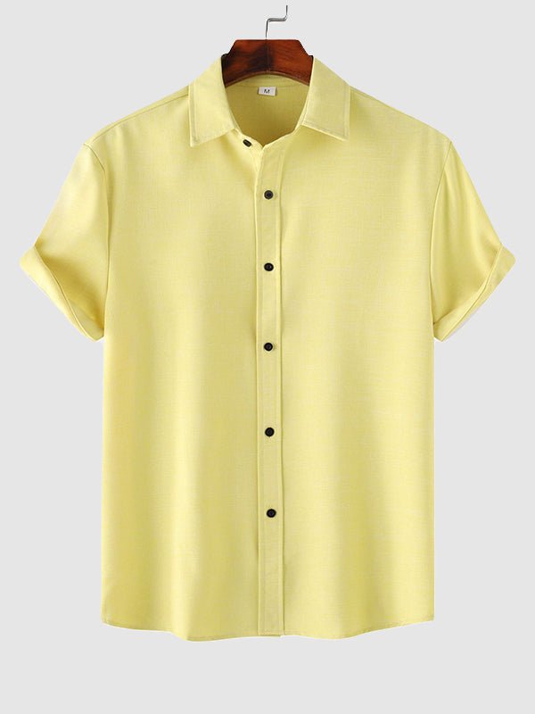 Camisa casual de manga corta para hombre de color sólido de algodón y lino
