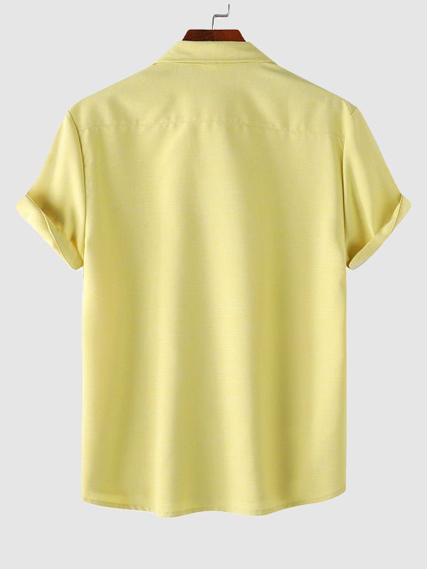 Camisa casual de manga corta para hombre de color sólido de algodón y lino