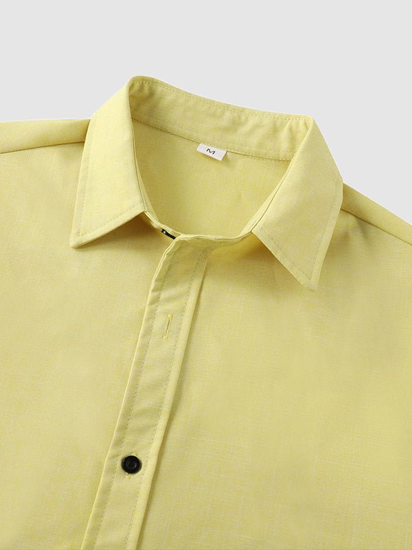 Camisa casual de manga corta para hombre de color sólido de algodón y lino