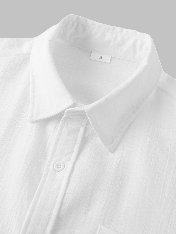 Camisa de manga corta casual de algodón sólida de color liso para hombre