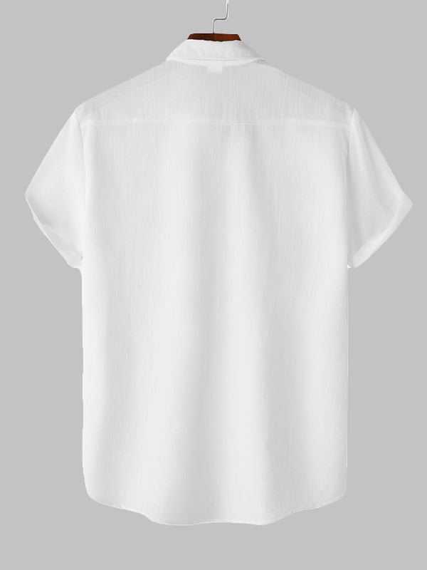 Camisa de manga corta casual de algodón sólida de color liso para hombre