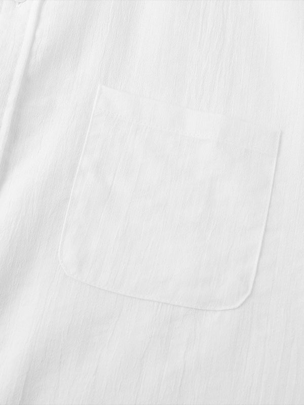 Camisa de manga corta casual de algodón sólida de color liso para hombre