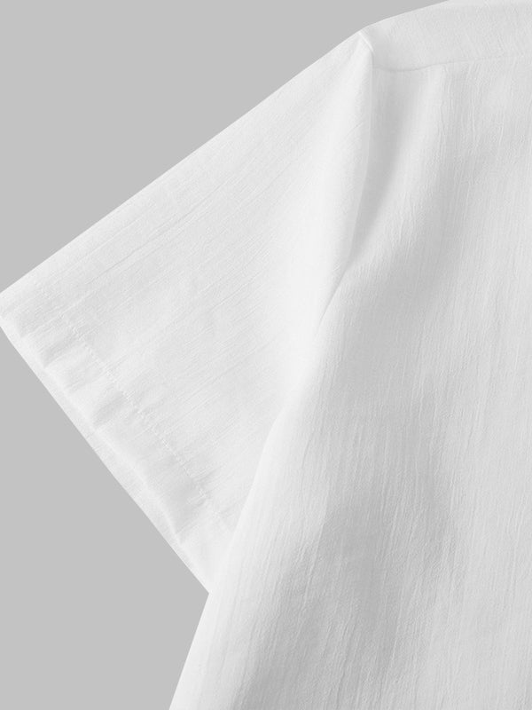 Camisa de manga corta casual de algodón sólida de color liso para hombre