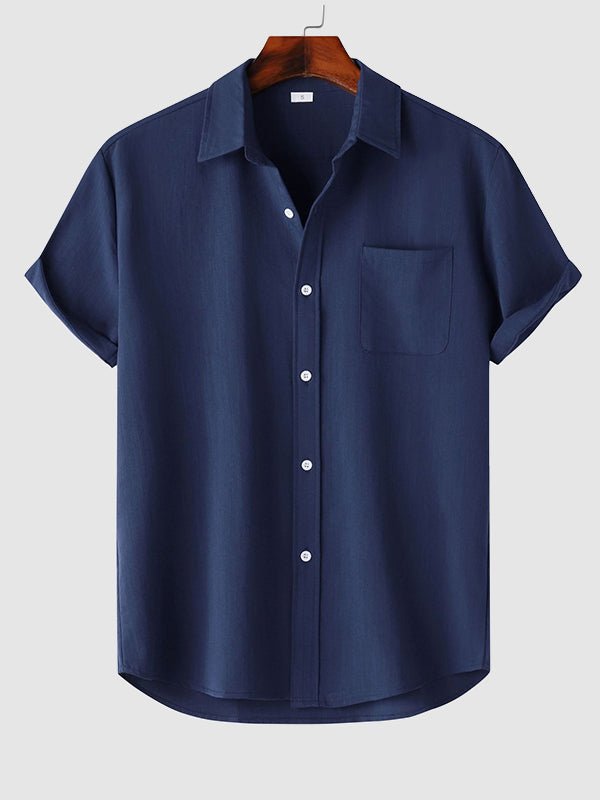 Camisa de manga corta casual de algodón sólida de color liso para hombre