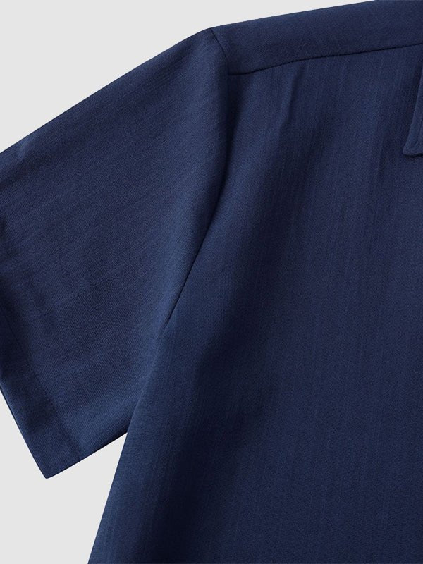 Camisa de manga corta casual de algodón sólida de color liso para hombre