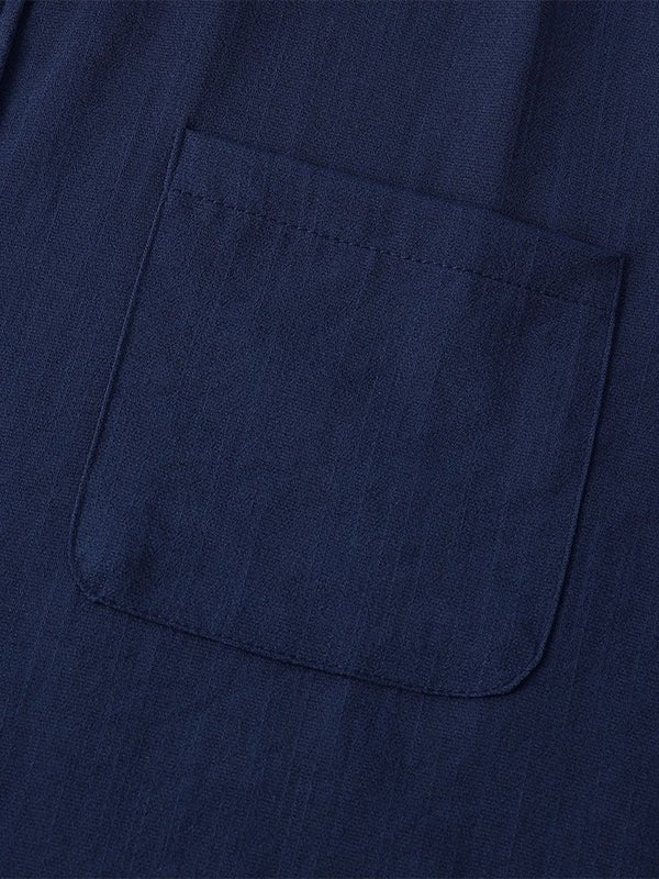 Camisa de manga corta casual de algodón sólida de color liso para hombre
