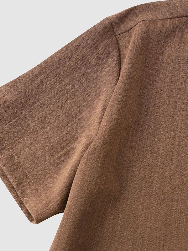 Camisa de manga corta casual de algodón sólida de color liso para hombre