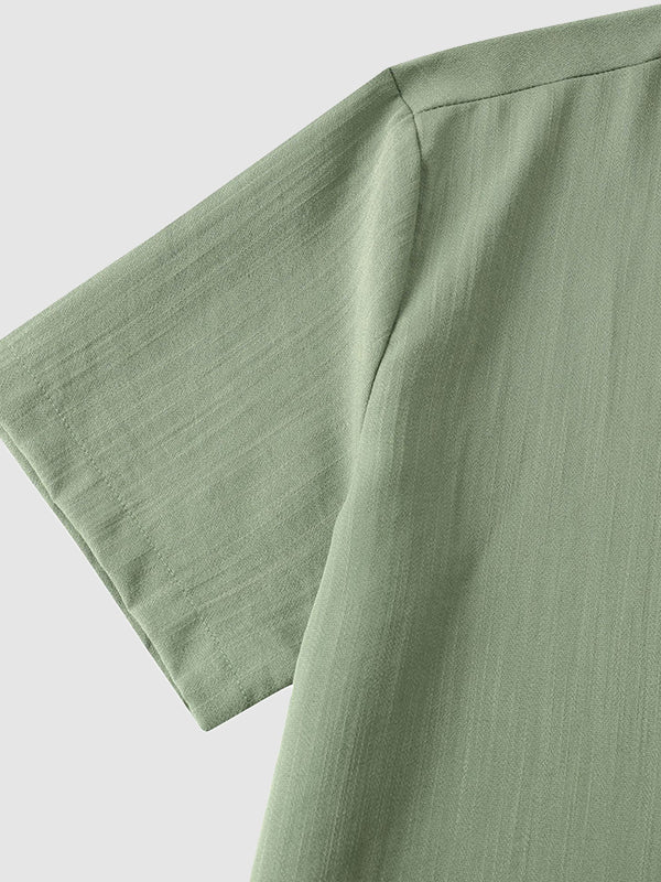Camisa de manga corta casual de algodón sólida de color liso para hombre