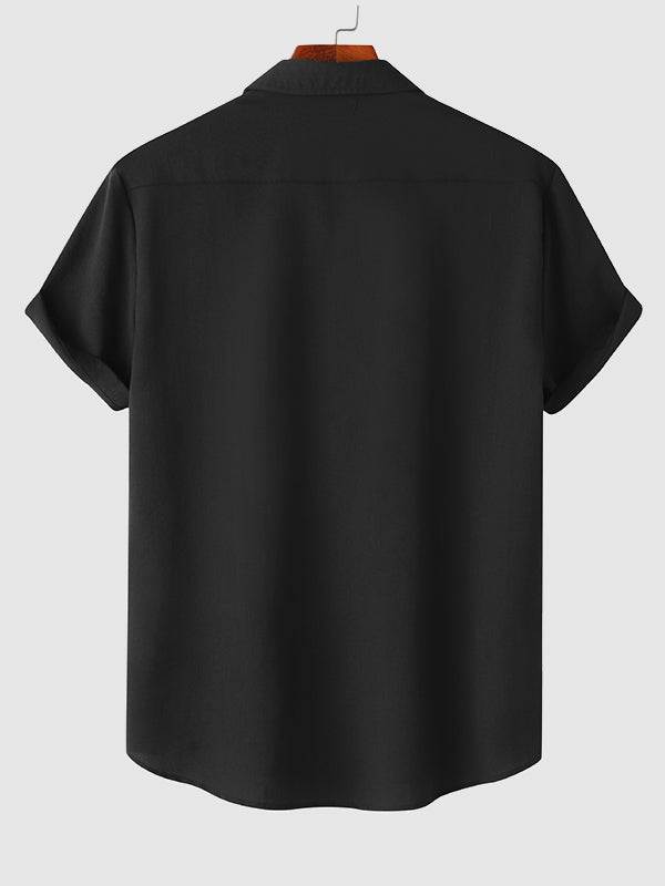 Camisa de manga corta casual de algodón sólida de color liso para hombre