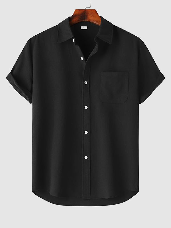 Camisa de manga corta casual de algodón sólida de color liso para hombre