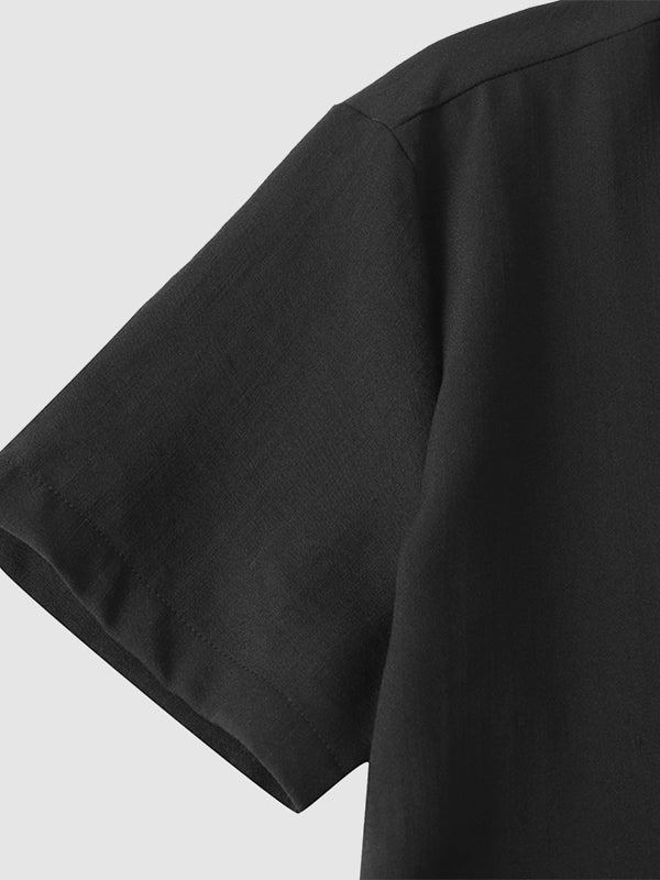 Camisa de manga corta casual de algodón sólida de color liso para hombre