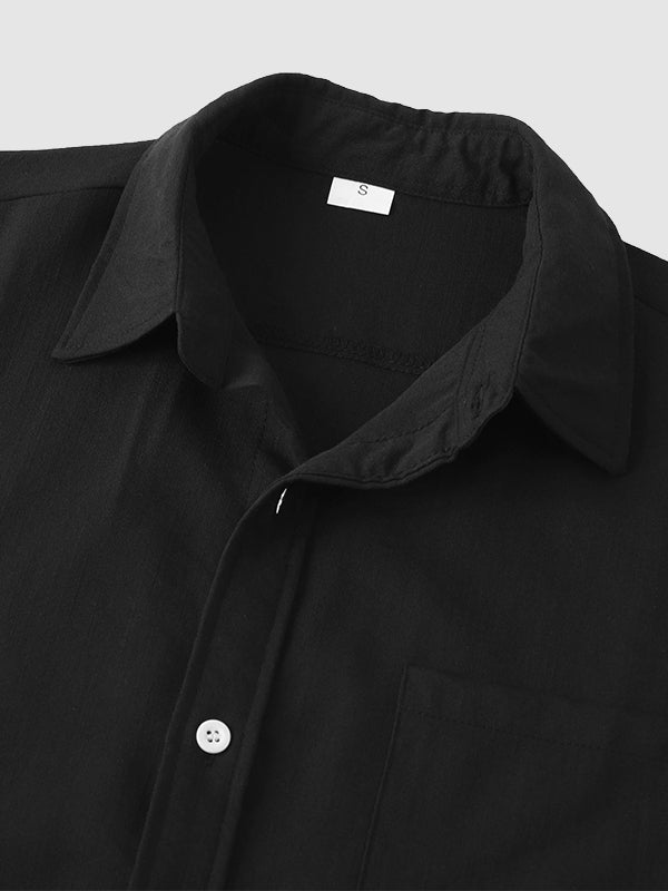 Camisa de manga corta casual de algodón sólida de color liso para hombre