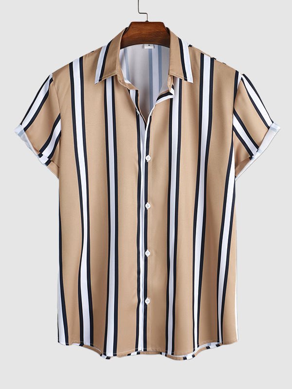 Camisa casual de manga corta a rayas para hombre