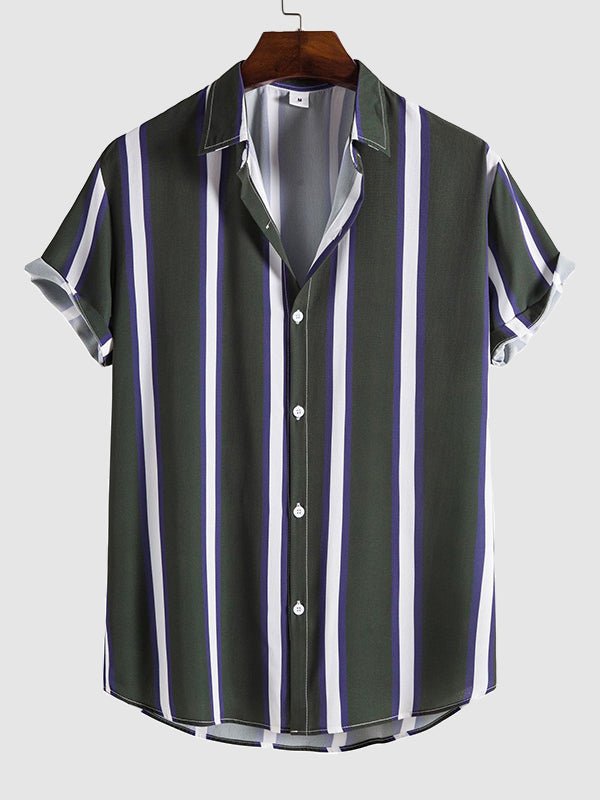 Camisa casual de manga corta a rayas para hombre